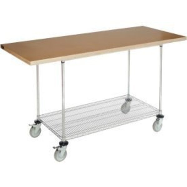 Mobile Workbench w/ Shop Top Square Edge   Wire Rack, 72